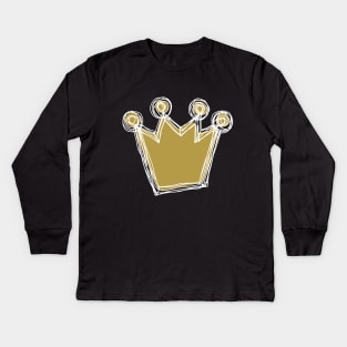 White and Gold Crown Minimalist Sketch Kids Long Sleeve T-Shirt